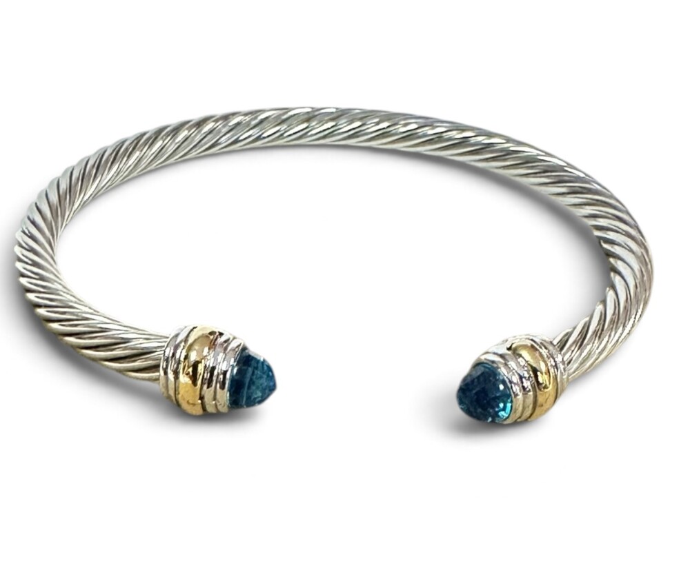 David Yurman Silver/18K Cuff Bracelet Silver Rope Twist Sterling w 18k Detail